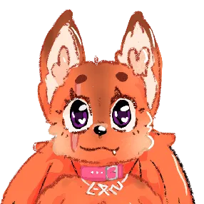 Lilly's fursona: an orange fox with purple eyes and a pink collar